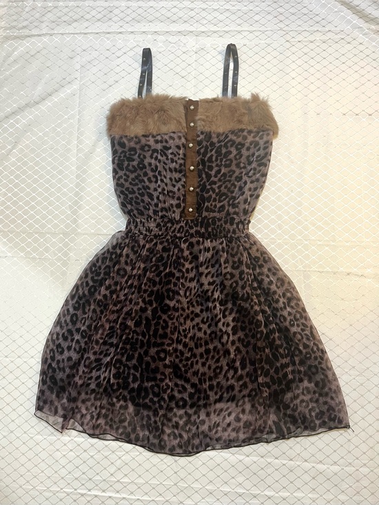 Happyberry Korea Dresses & Skirts - Happyberry Korea Brown Gold Black Leopard Dress /w Faux Fur Leather (LIKE-NEW)